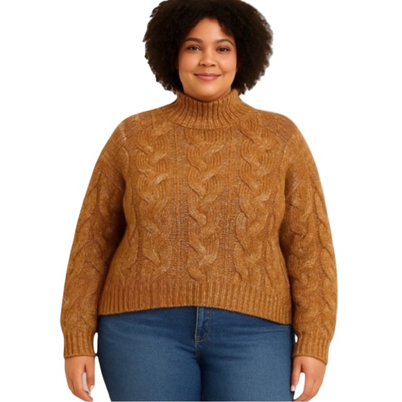 A.N.A Nutmeg Brown Cable Knit Mock Neck Sweater L Chunky Cozy Fall Winter Layer - Picture 4 of 12
